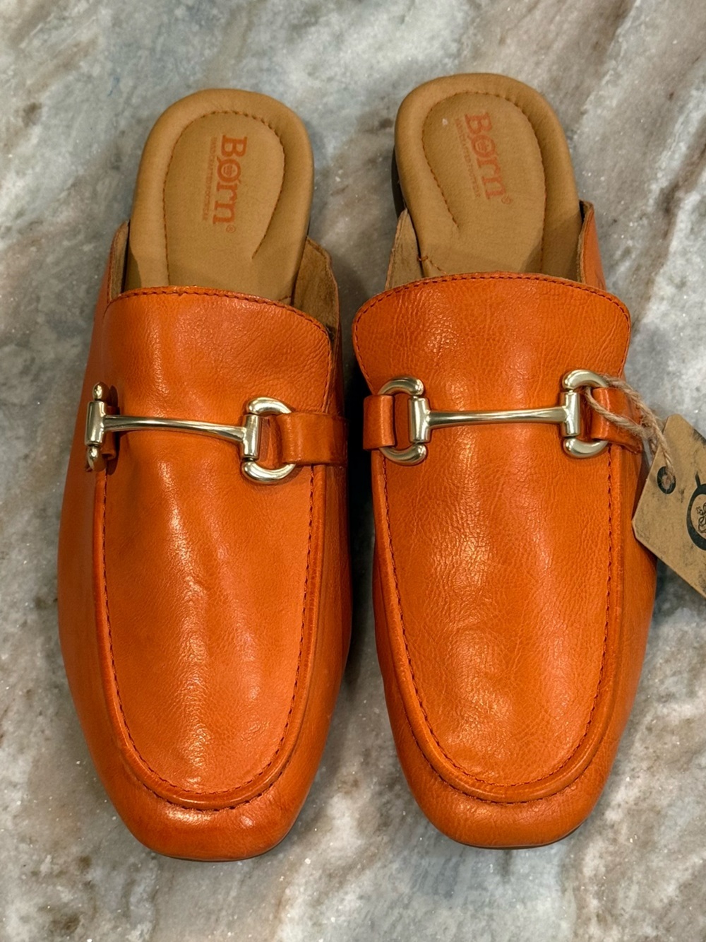 NWT Women’s BORN Lareina orange leather mules- Size 11 - Picture 3 of 6